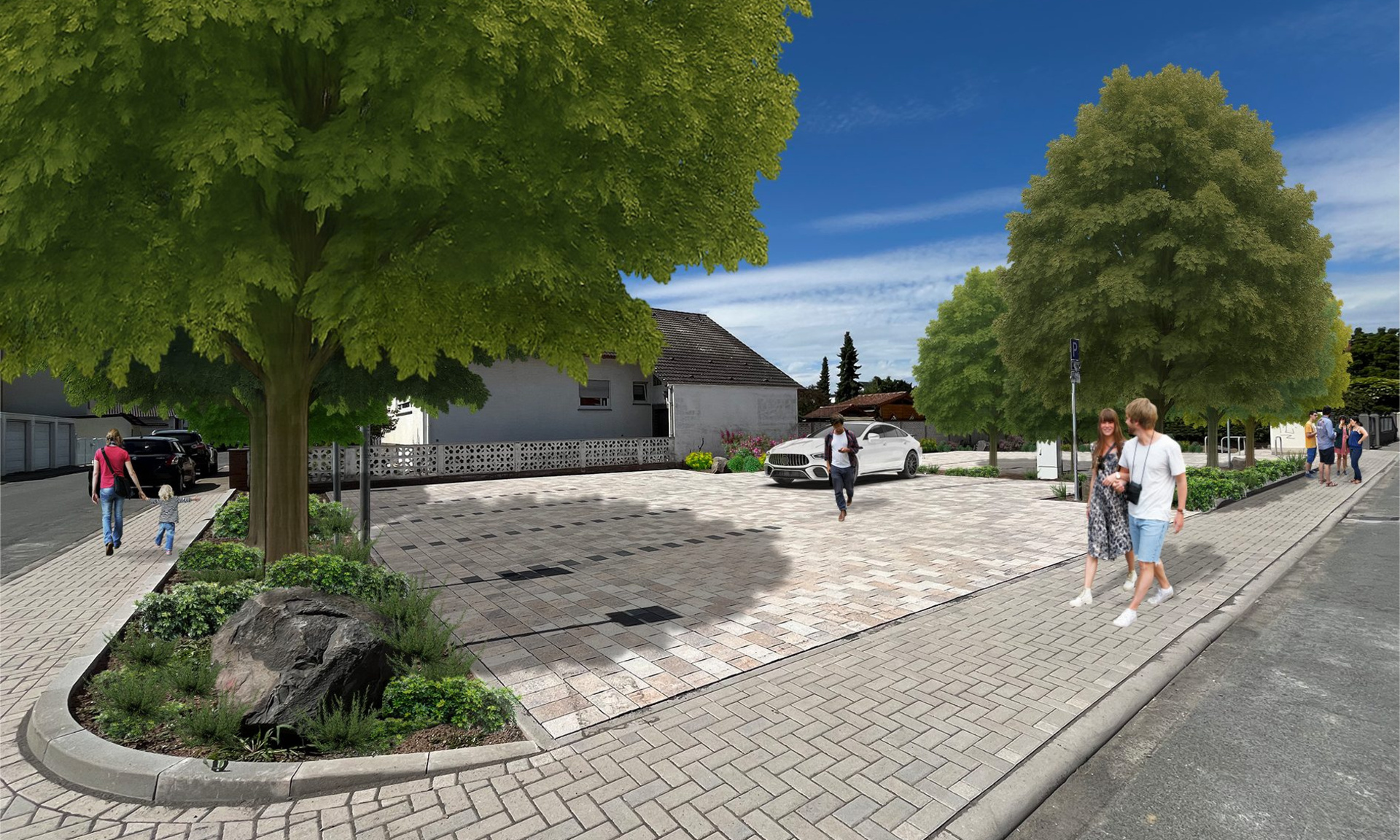 Visualisierung eines Parkplatzes mit Bäumen