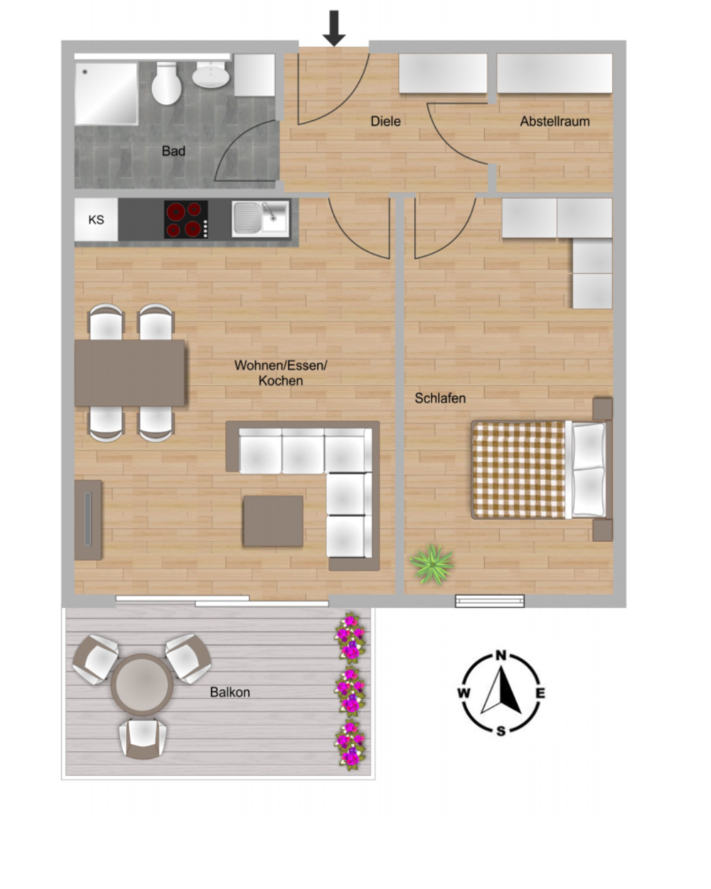 Grundriss_S4176_Meerweinstraße 4, Whg. 11,18 - 2 ZKB Dusche und Balkon