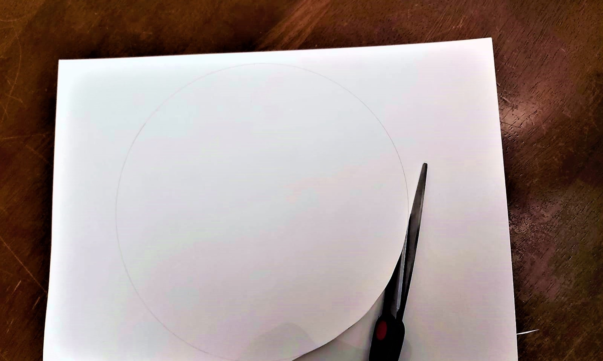 Mit der Schere wird ein Kreis aus dem Papier ausgeschnitten.