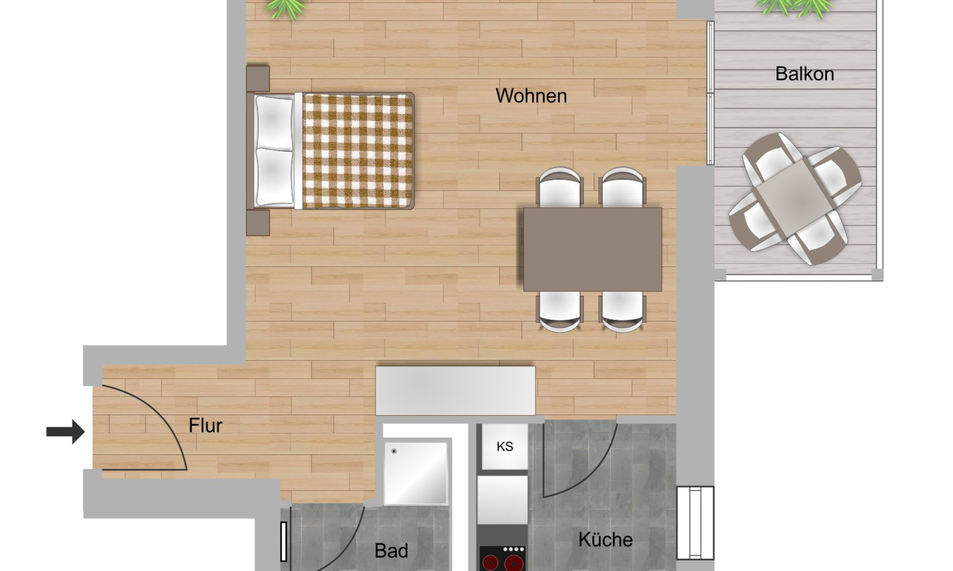 1-Zimmer-Wohnung ca. 48 m²