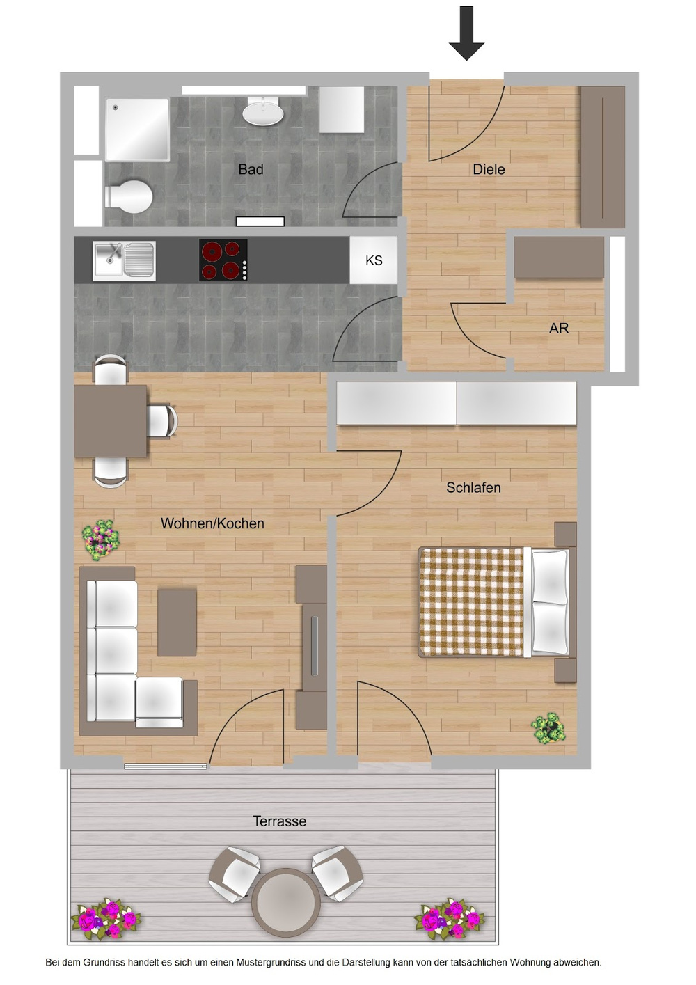 Haus C, Typ 7, 2 Zimmer, 56,09m²