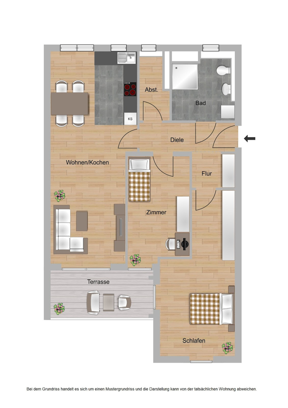 Haus E, Typ 22, 3 Zimmer, 82,47m²