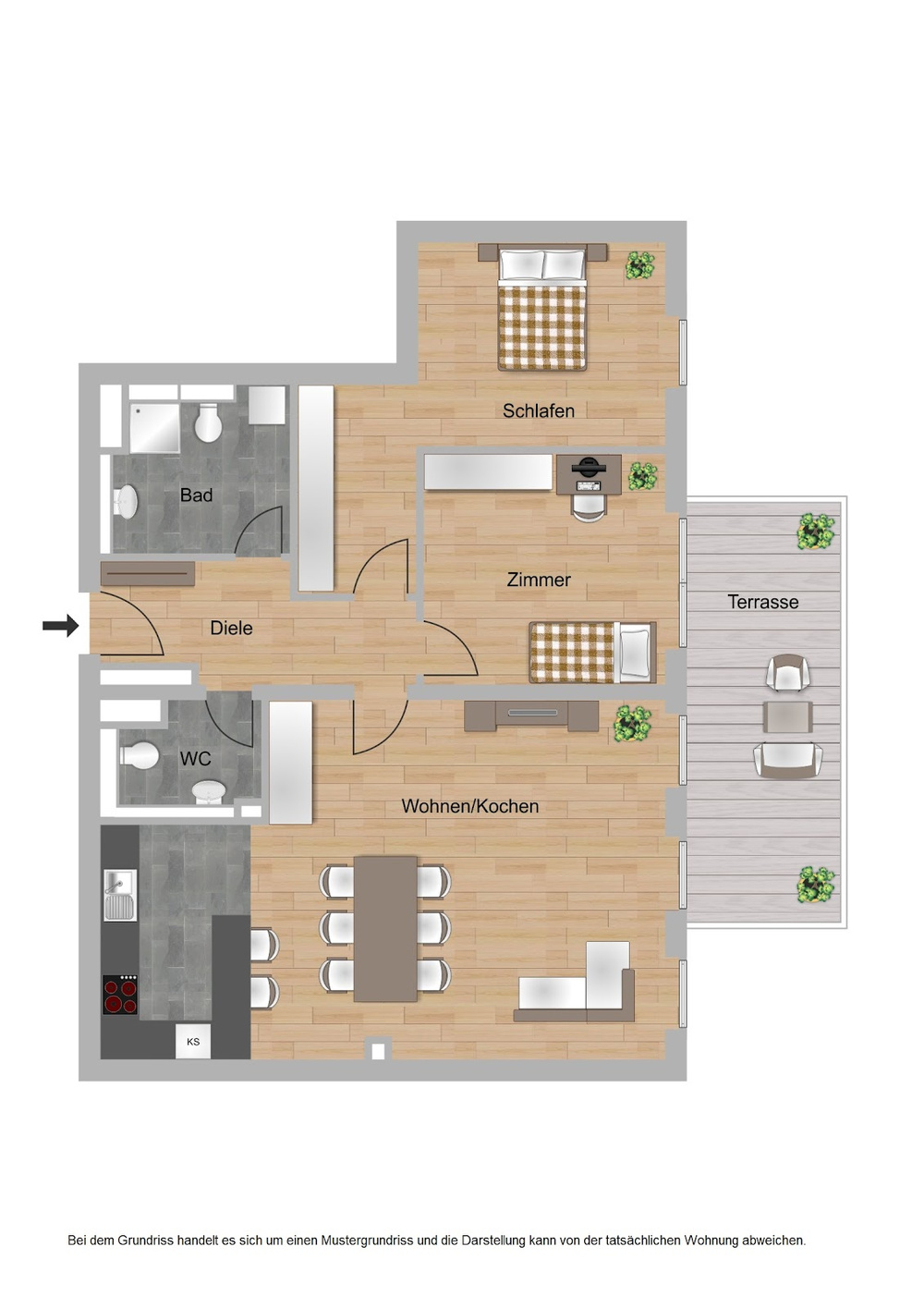 Haus E, Typ 19, 3 Zimmer, 92,21m²