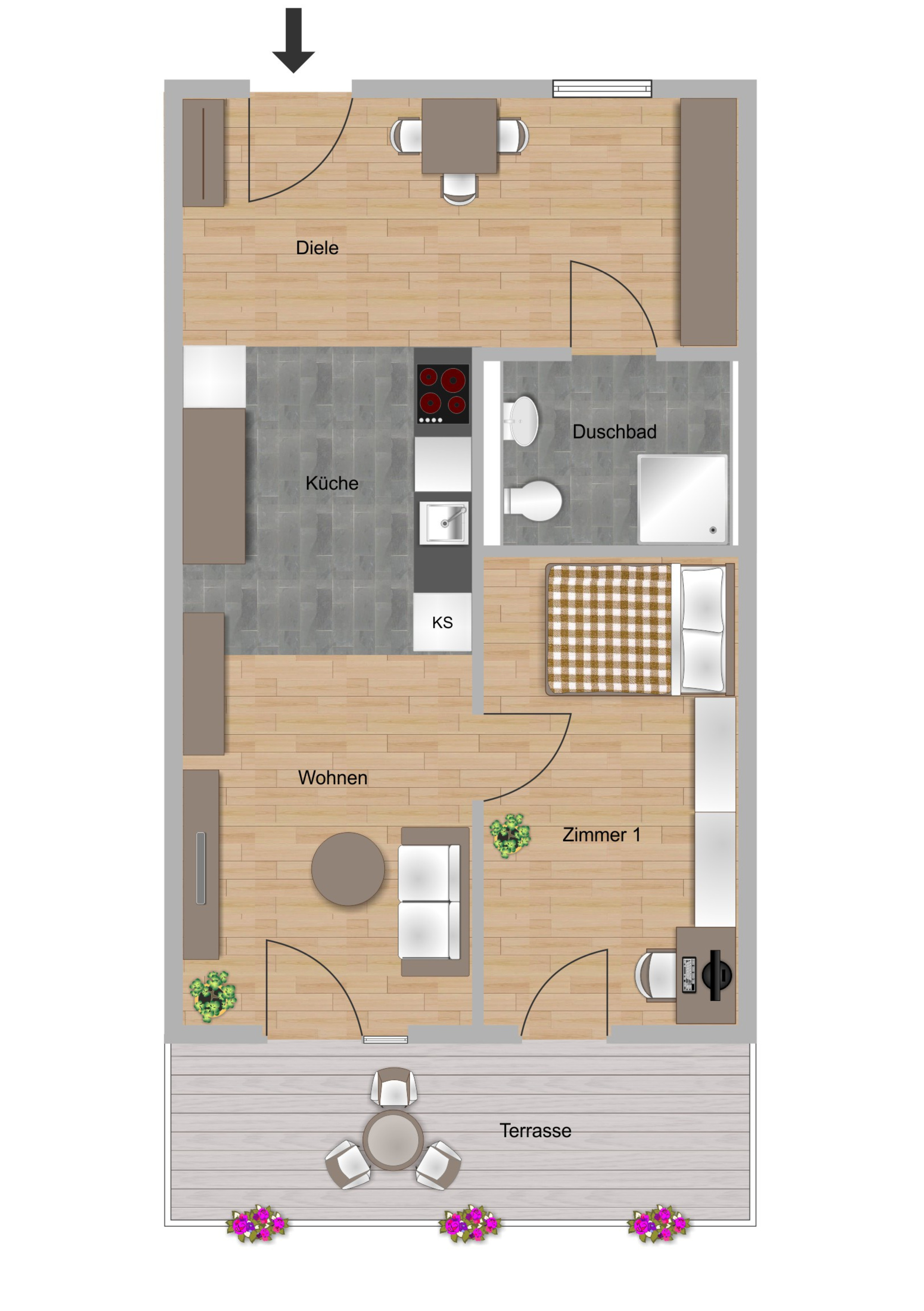 Beispielgrundriss zu einer 2-Zimmer-Wohnung im Waidesgrund in Fulda der NHW