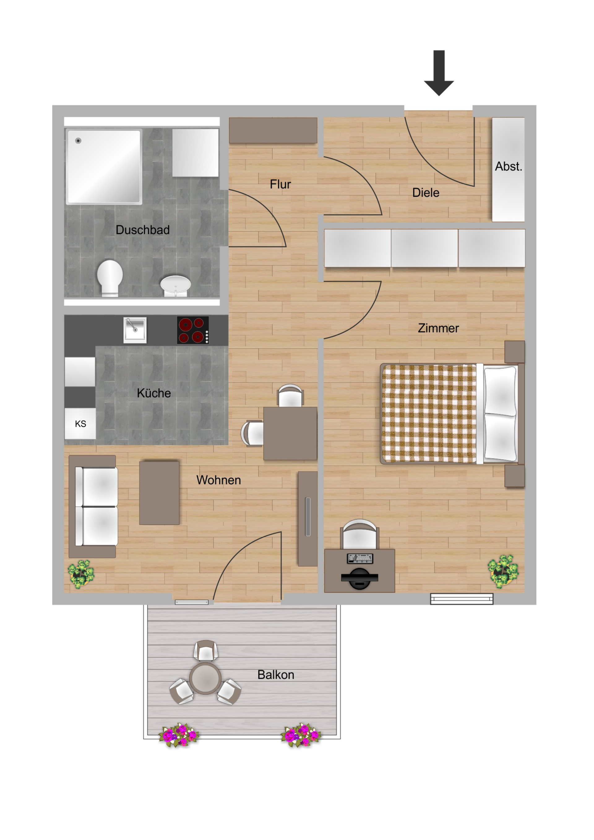 Beispielgrundriss zu einer 2-Zimmer-Wohnung im Waidesgrund in Fulda der NHW