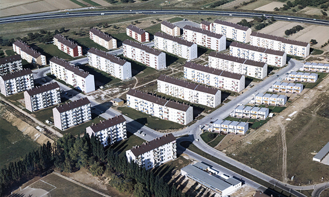 Die Carl-Sonnenschein-Siedlung von oben.