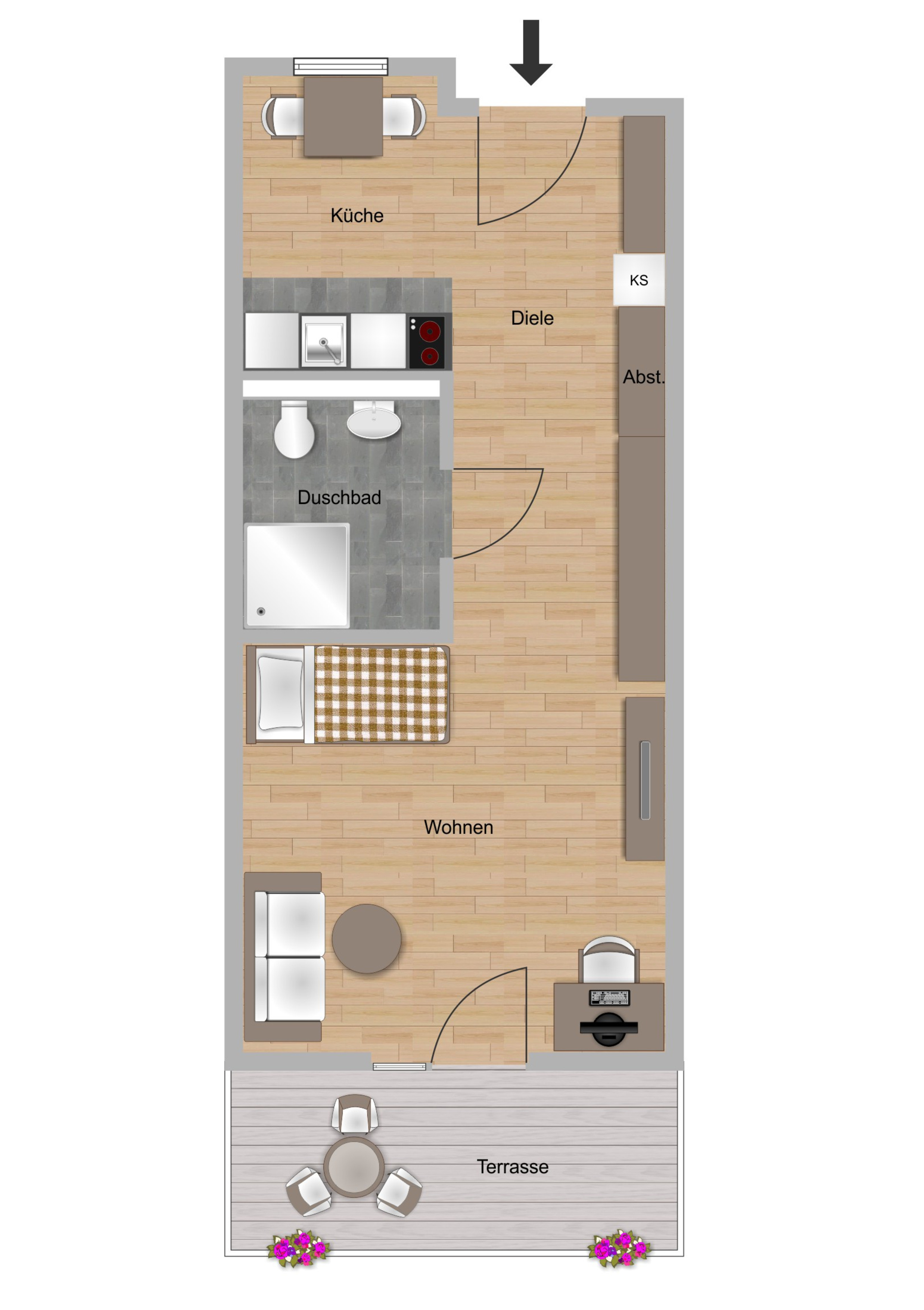 Beispielgrundriss zu einer 1-Zimmer-Wohnung im Waidesgrund in Fulda der NHW