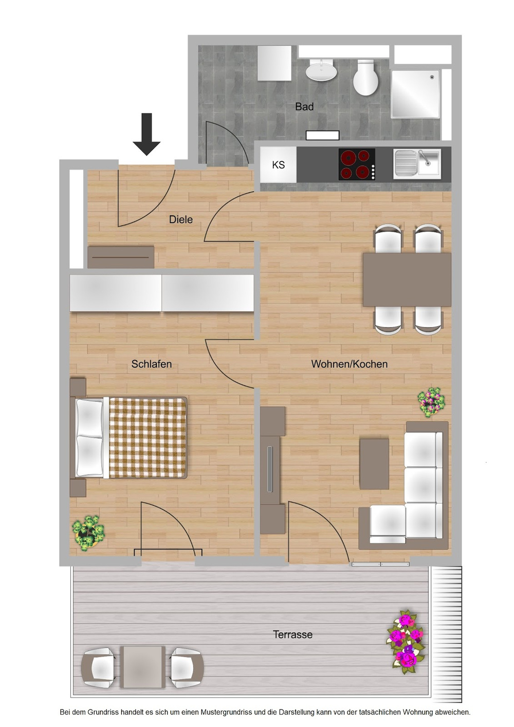 Haus A, Typ 2, 2 Zimmer, 50,98m²