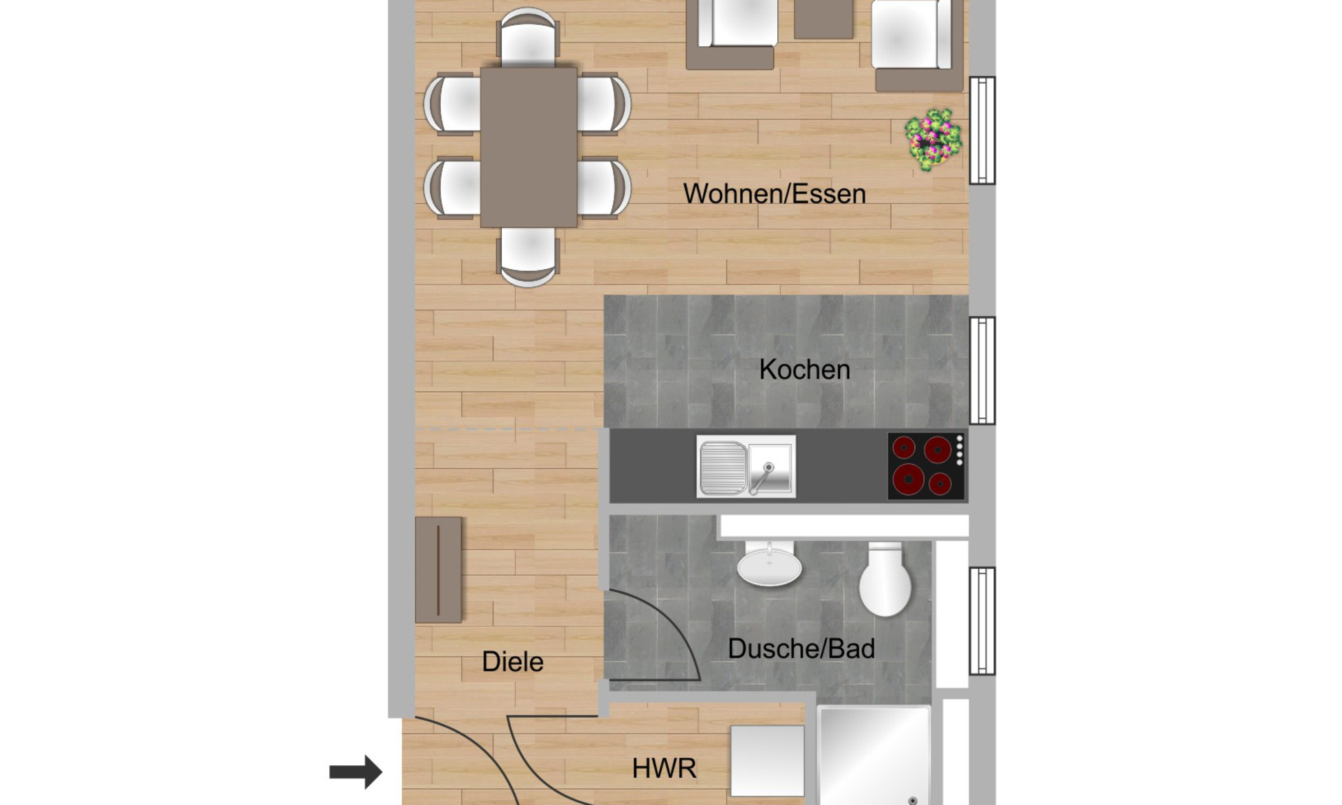2-Zimmer-Wohnung ca. 58,99 m²