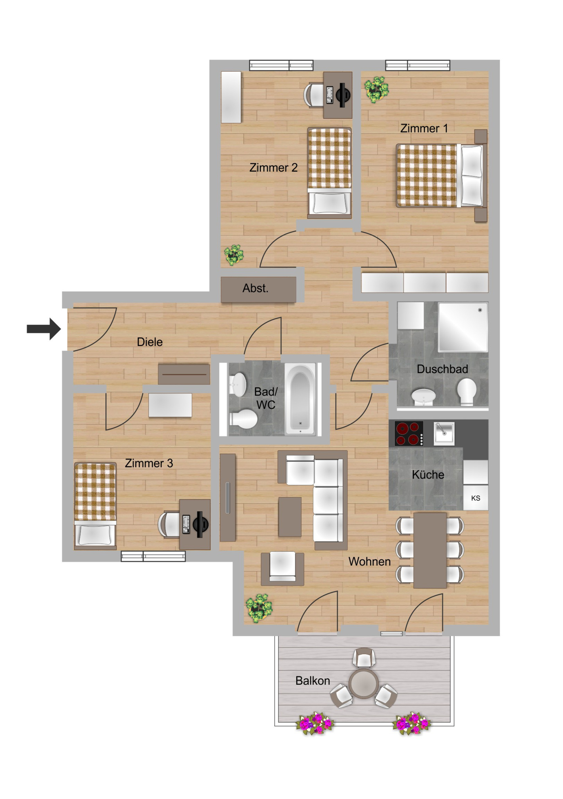 Beispielgrundriss zu einer 4-Zimmer-Wohnung im Waidesgrund in Fulda der NHW
