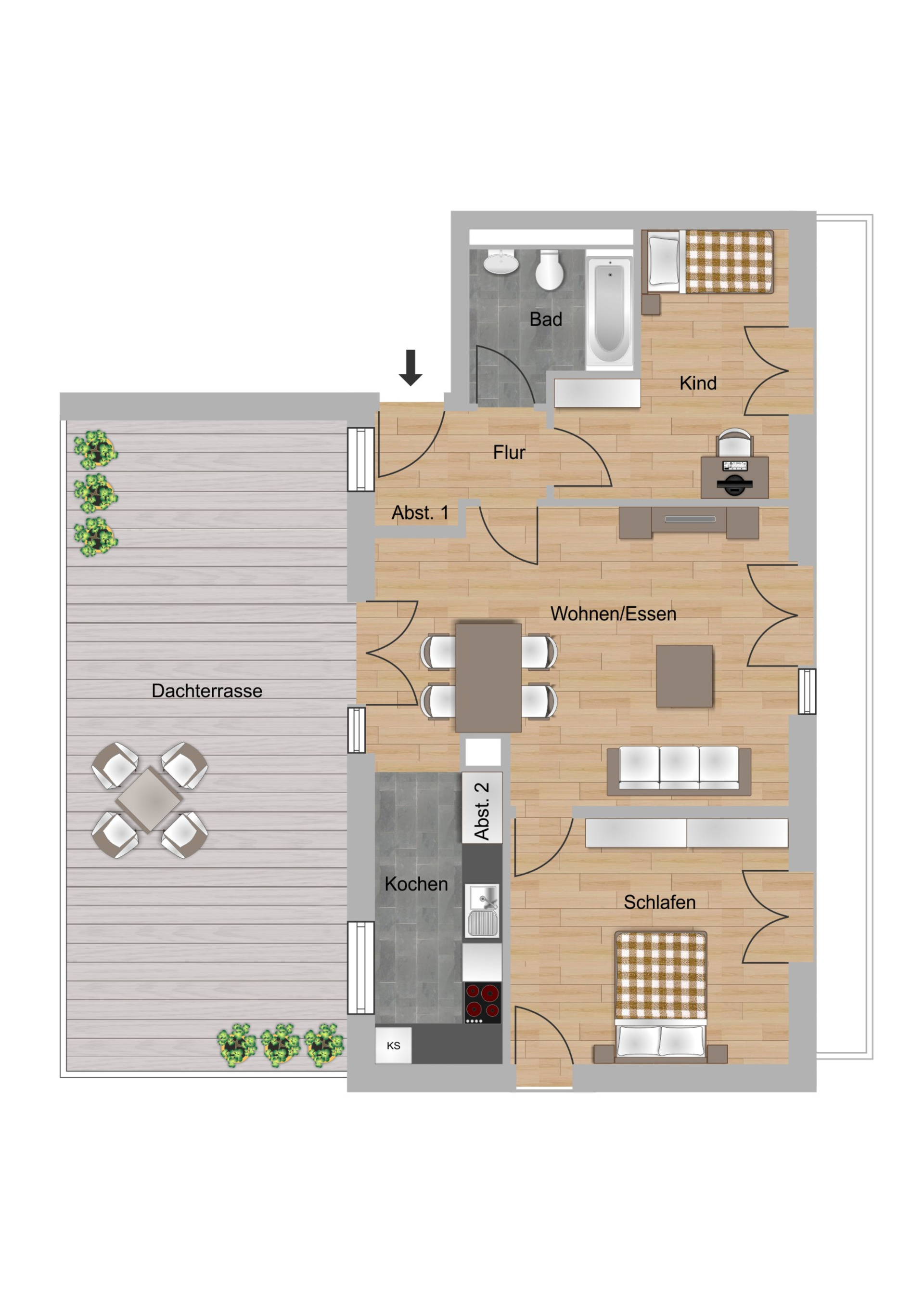 3-Zimmer-Wohnung (Dachgeschoss) ca. 67 m²