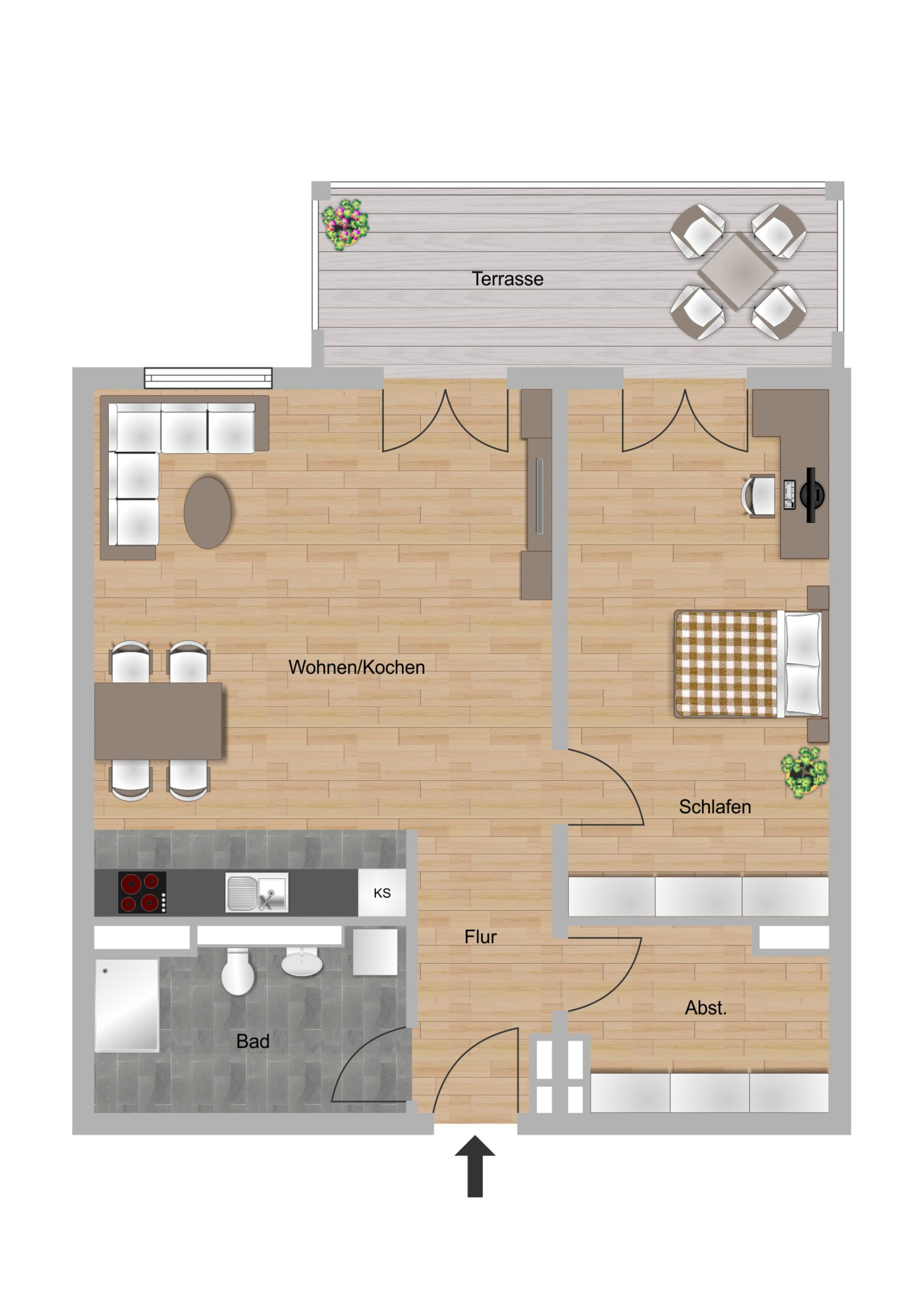 Grundriss einer 2-Zimmer-Wohnung im Schönhof-Viertel Baufeld F1 in Frankfurt-Bockenheim der NHW