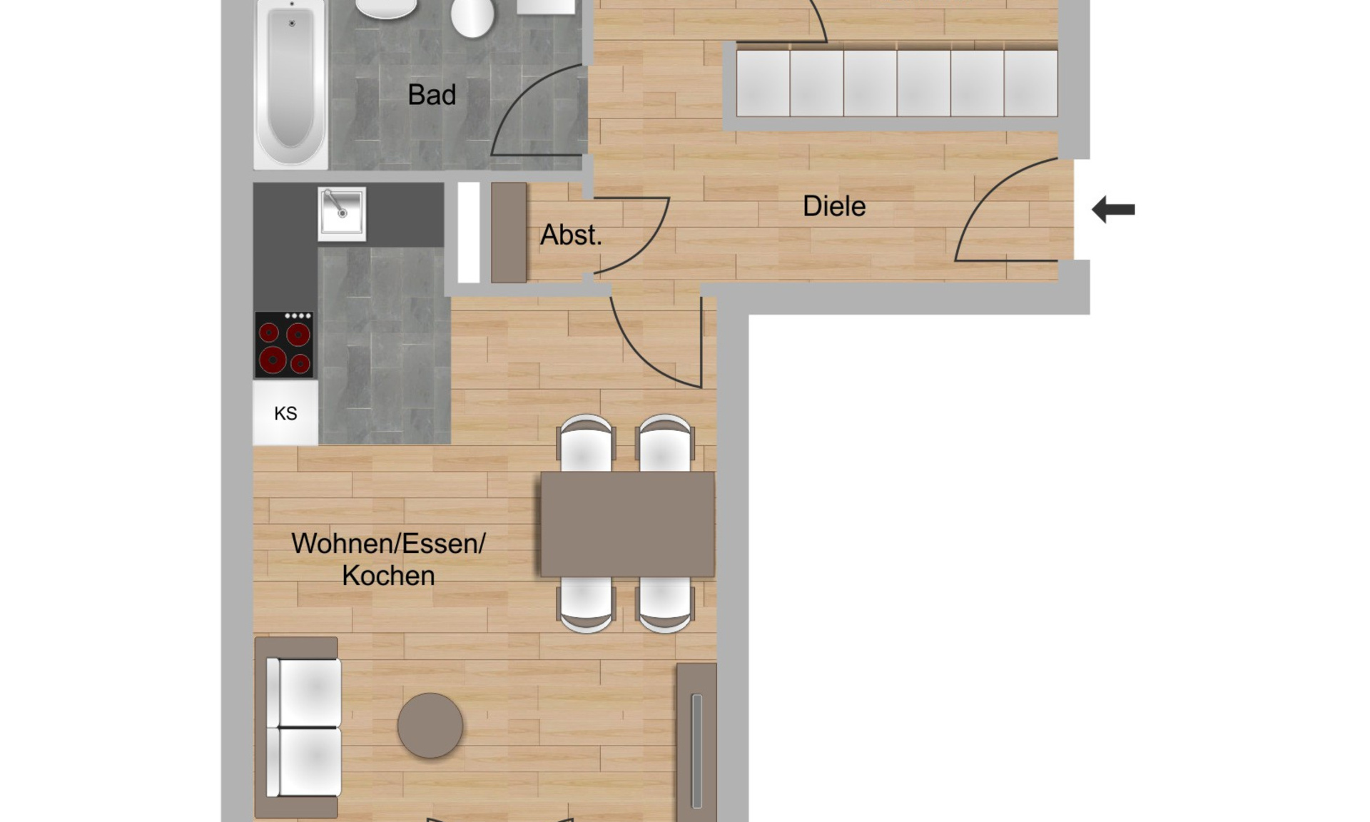 Grundriss 3-Zimmer-Wohnung