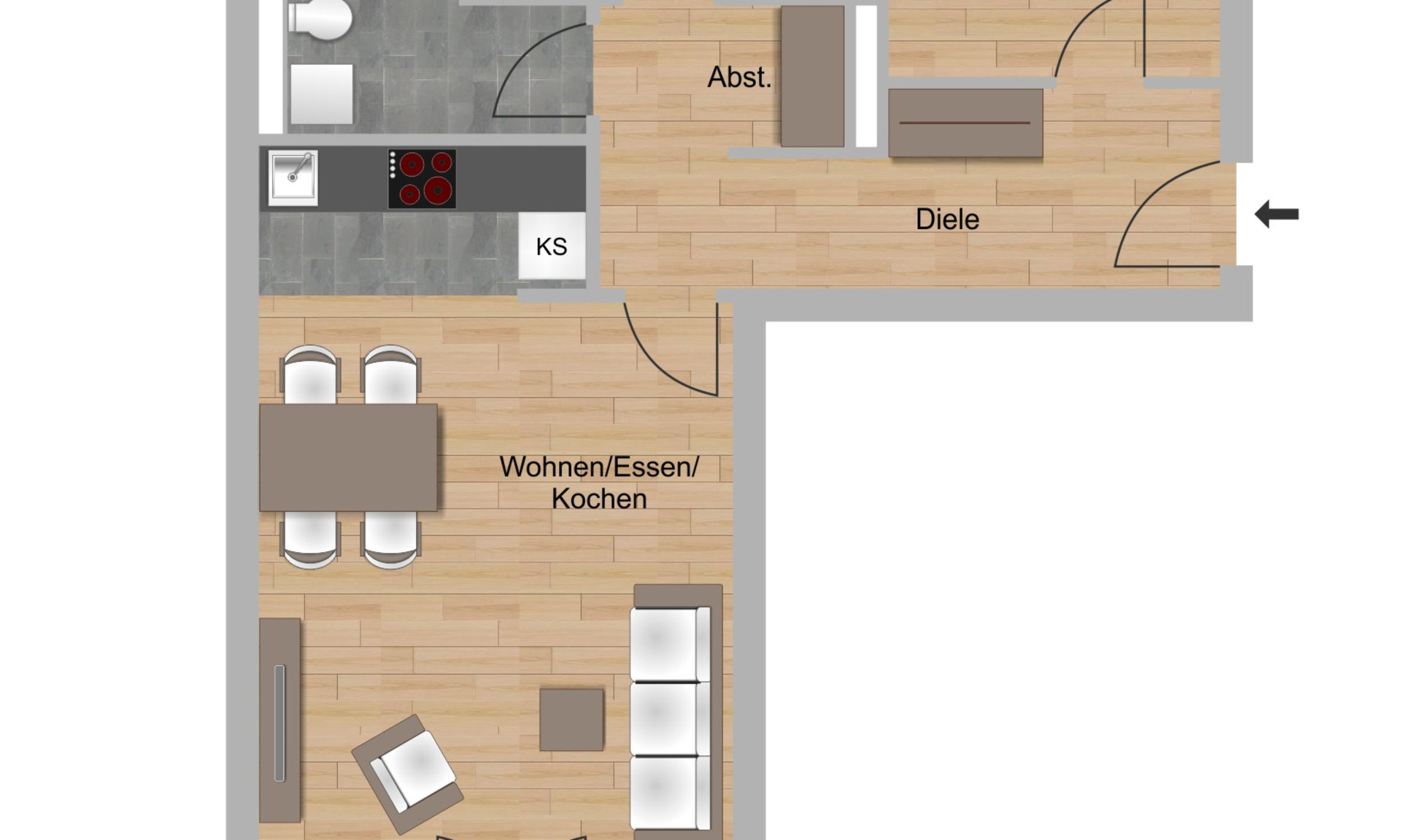 Grundriss 3-Zimmer-Wohnung