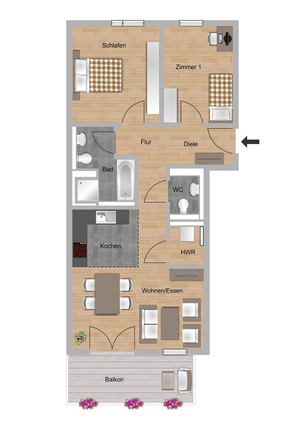 Grundriss 3 Zimmer rechts