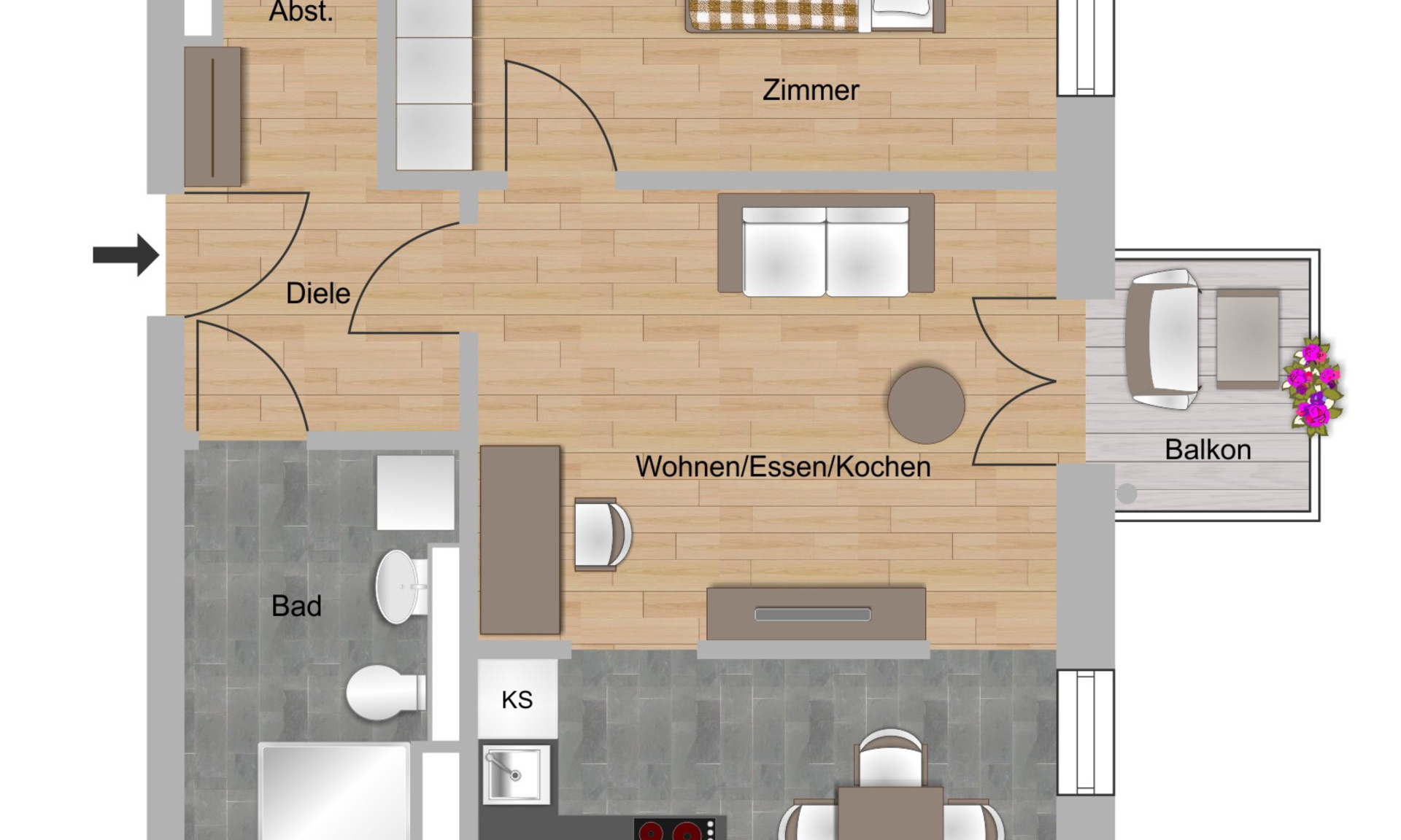 Grundriss 2-Zimmer-Wohnung