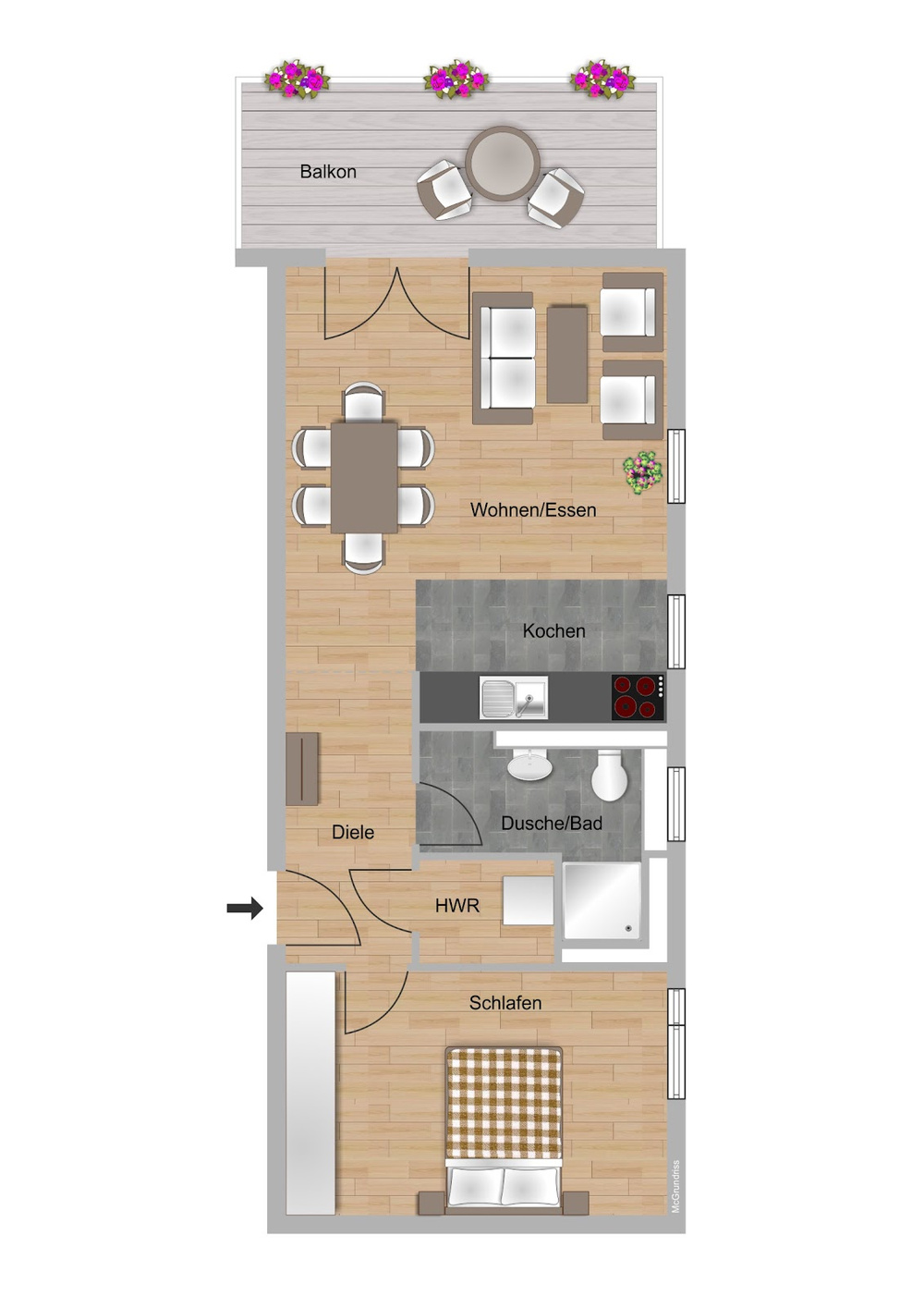 Haus Nr 9, 5, 1. OG, 2 Zimmer, mitte, OG