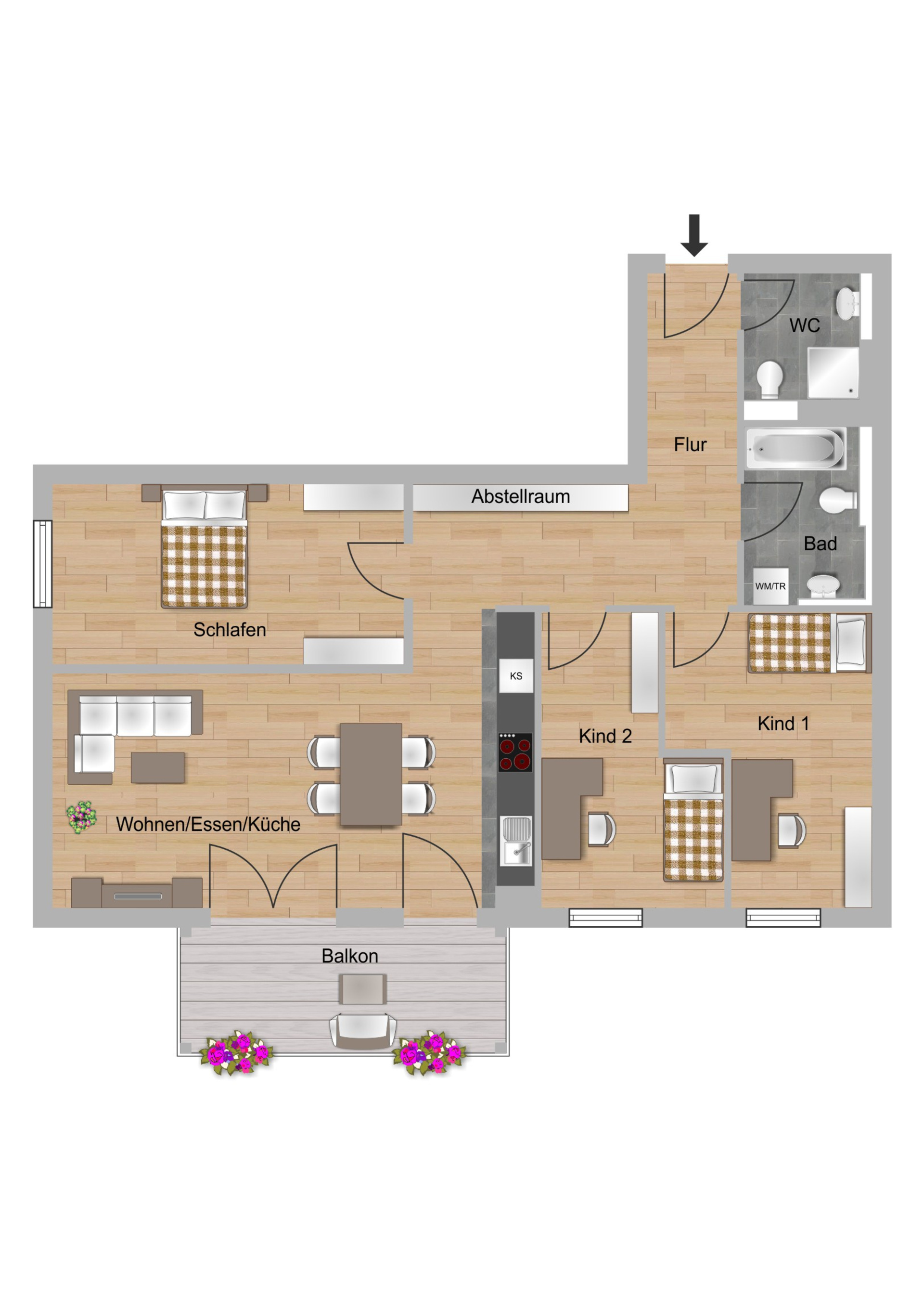 Beispielgrundriss zur 4-Zimmer-Wohnung in der Melibocusstraße in Frankfurt der NHW