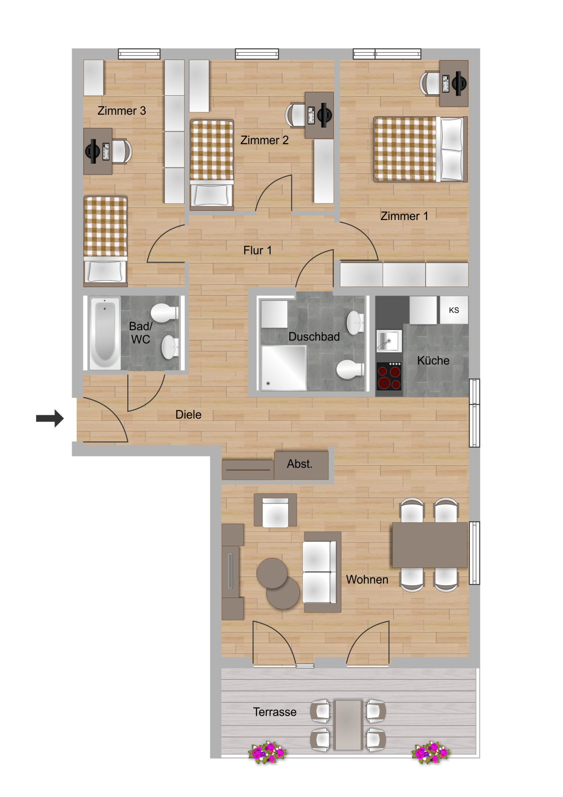 Beispielgrundriss zu einer 4-Zimmer-Wohnung im Waidesgrund in Fulda der NHW
