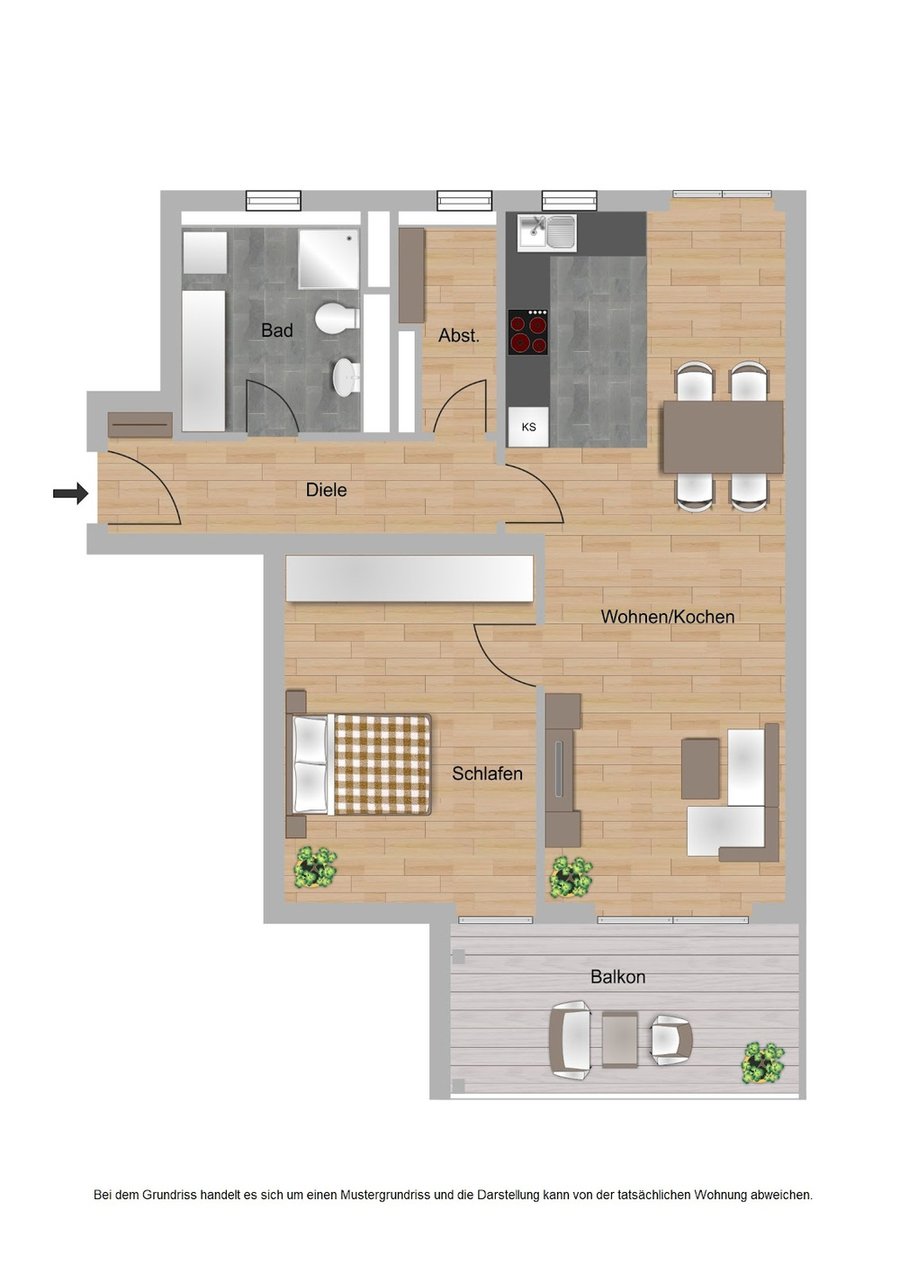 Haus D, Typ 14, 2 Zimmer, 66,06m²