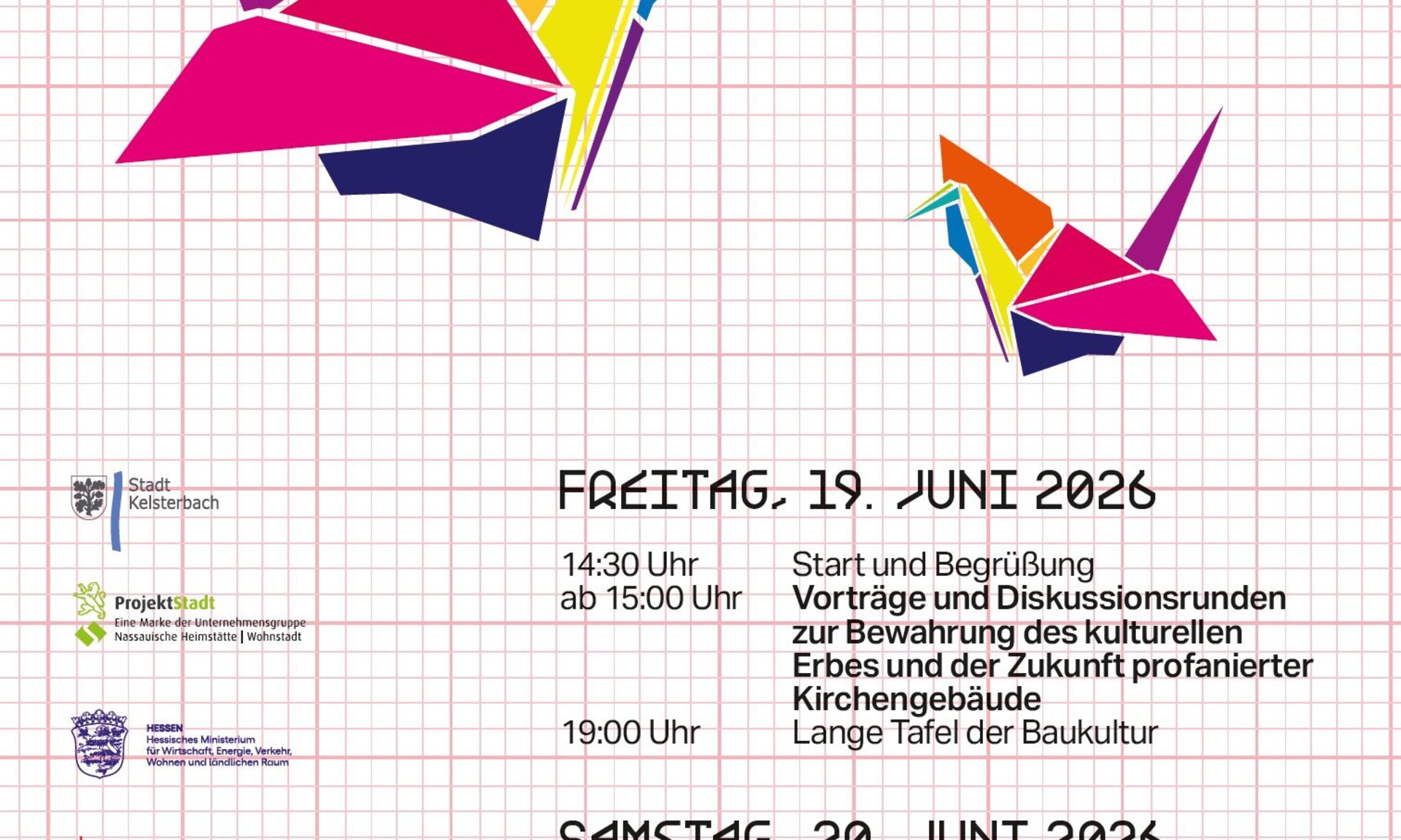 Veranstaltungsplakat mit Programm für den Sommerworkshop in der Herz-Jesu-Kirche in Kelsterbach.