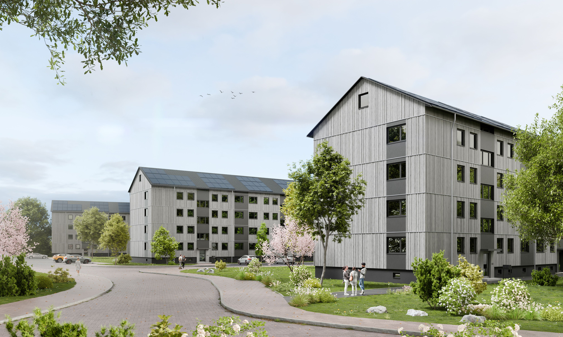 In serieller Bauweise sanierte Gebäude in Maintal.