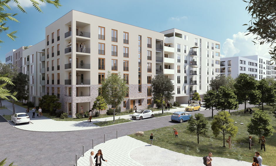 Visualisierung des Bauabschnitts F1 im Schönhof-Viertel in Frankfurt-Bockenheim der NHW
