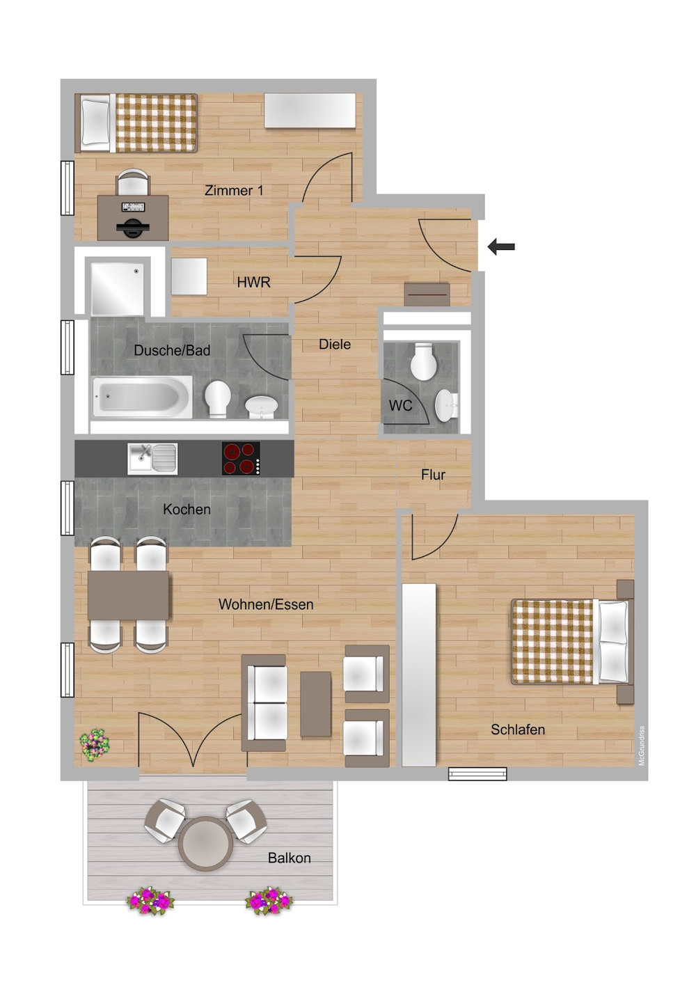 Haus Nr 9, 5, 1.OG, 3 Zimmer, links, OG