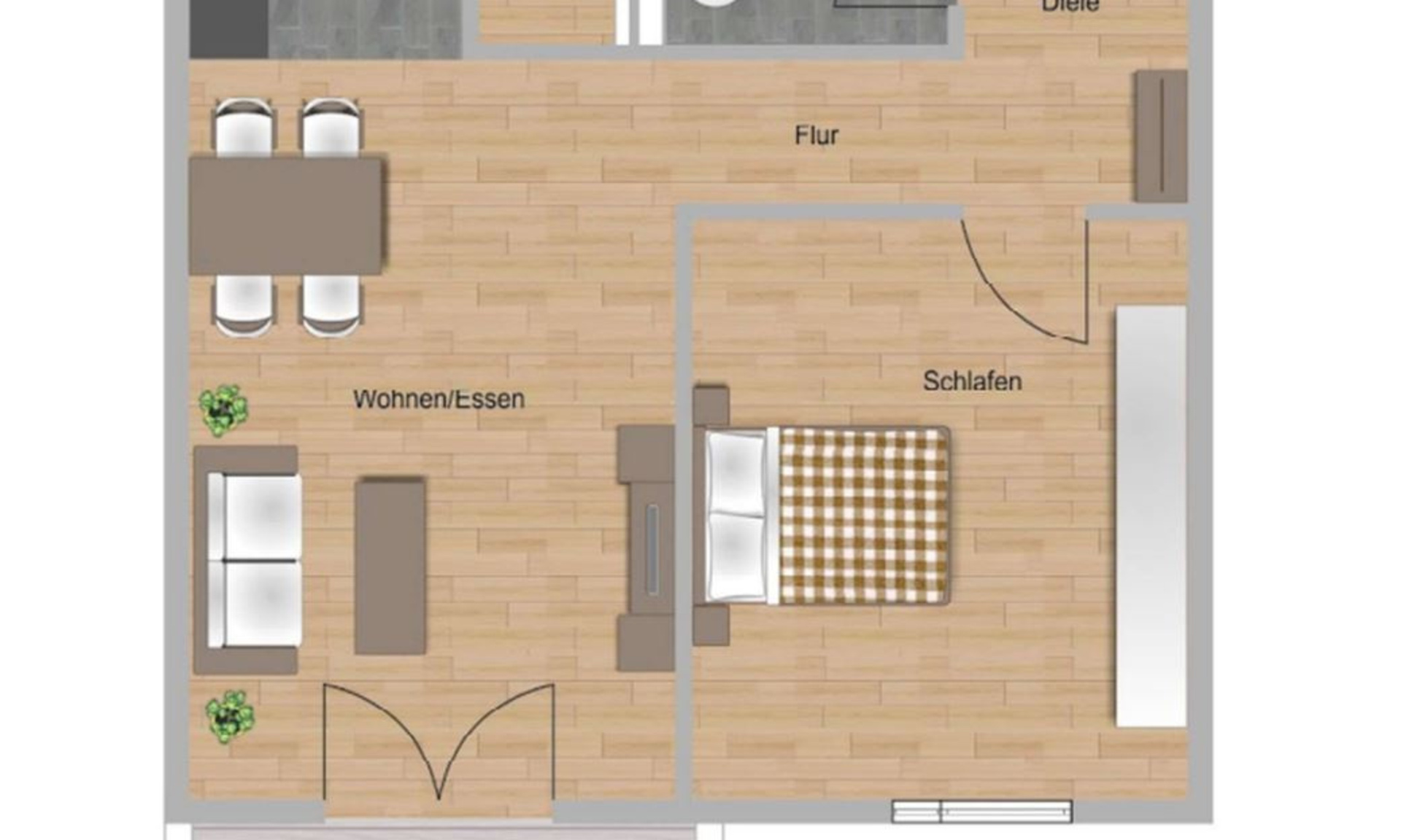 Das Bild zeigt einen Grundriss einer 2-Zimmer-Wohnung im Neubau  Elisabethentor in Wiesbaden-Delkenheim