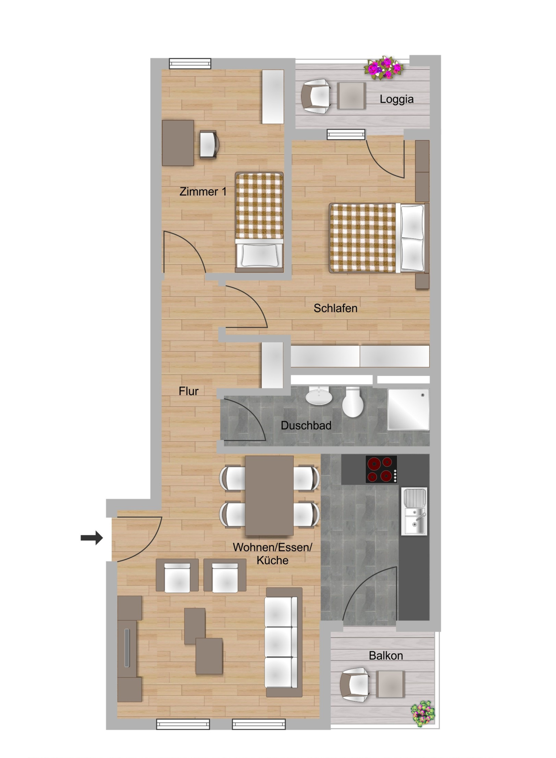 3-Zimmer-Wohnung ca. 74,65 m²