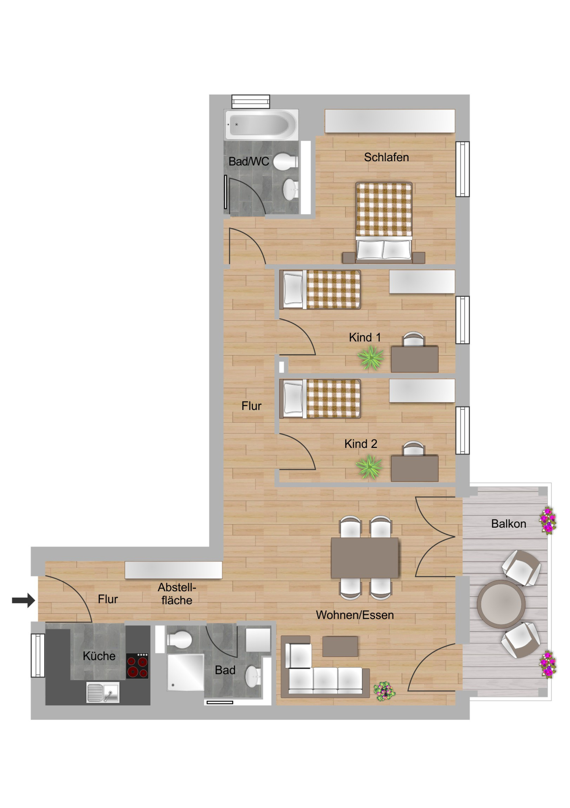 Beispielgrundriss zur 4-Zimmer-Wohnung in der Melibocusstraße in Frankfurt der NHW