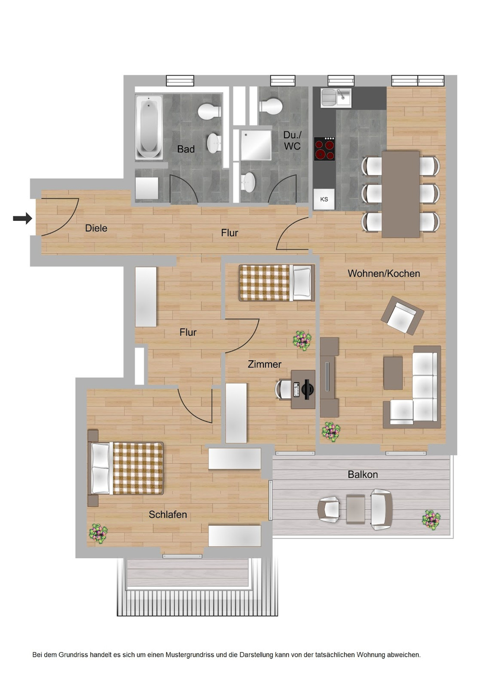 Haus D, Typ 15, 3 Zimmer, 86,77m²