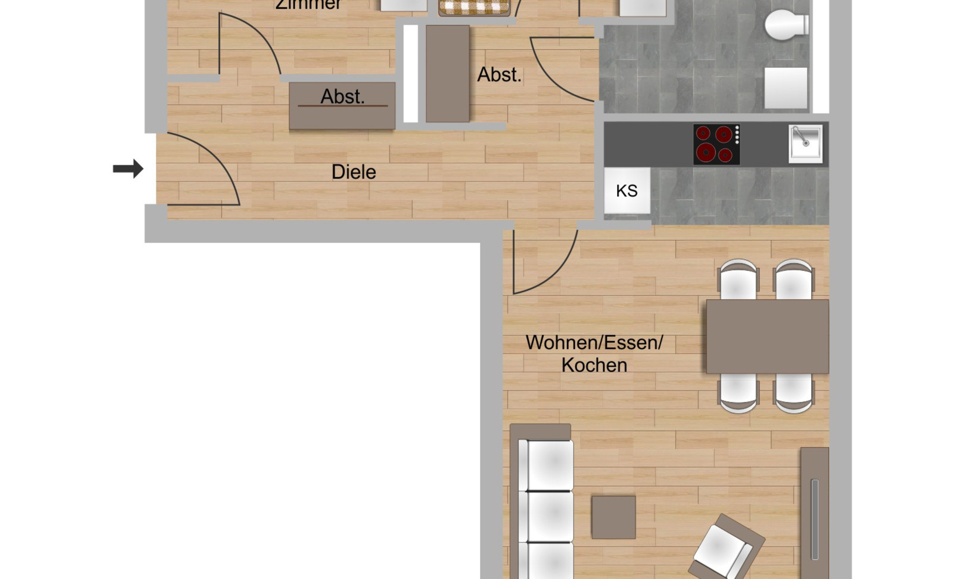 Grundriss 3-Zimmer-Wohnung
