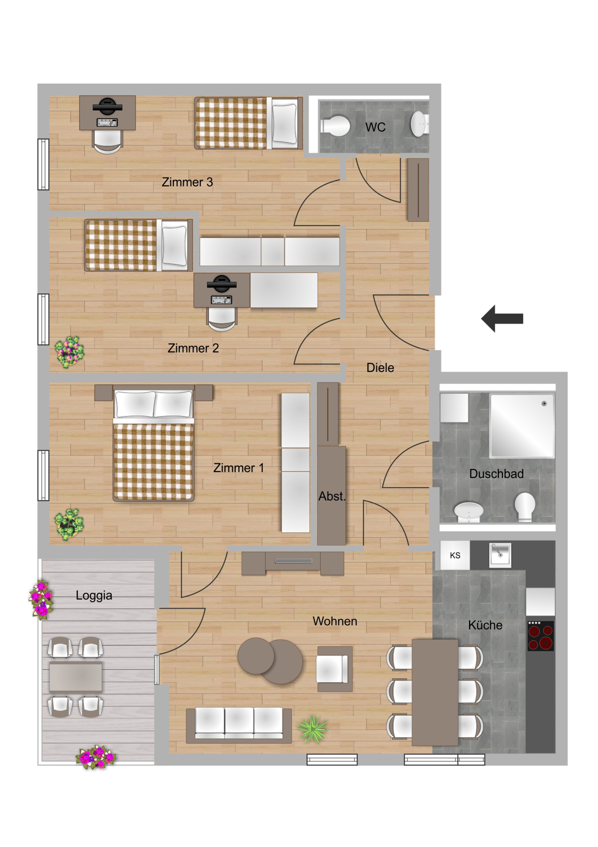 Beispielgrundriss zu einer 4-Zimmer-Wohnung im Waidesgrund in Fulda der NHW