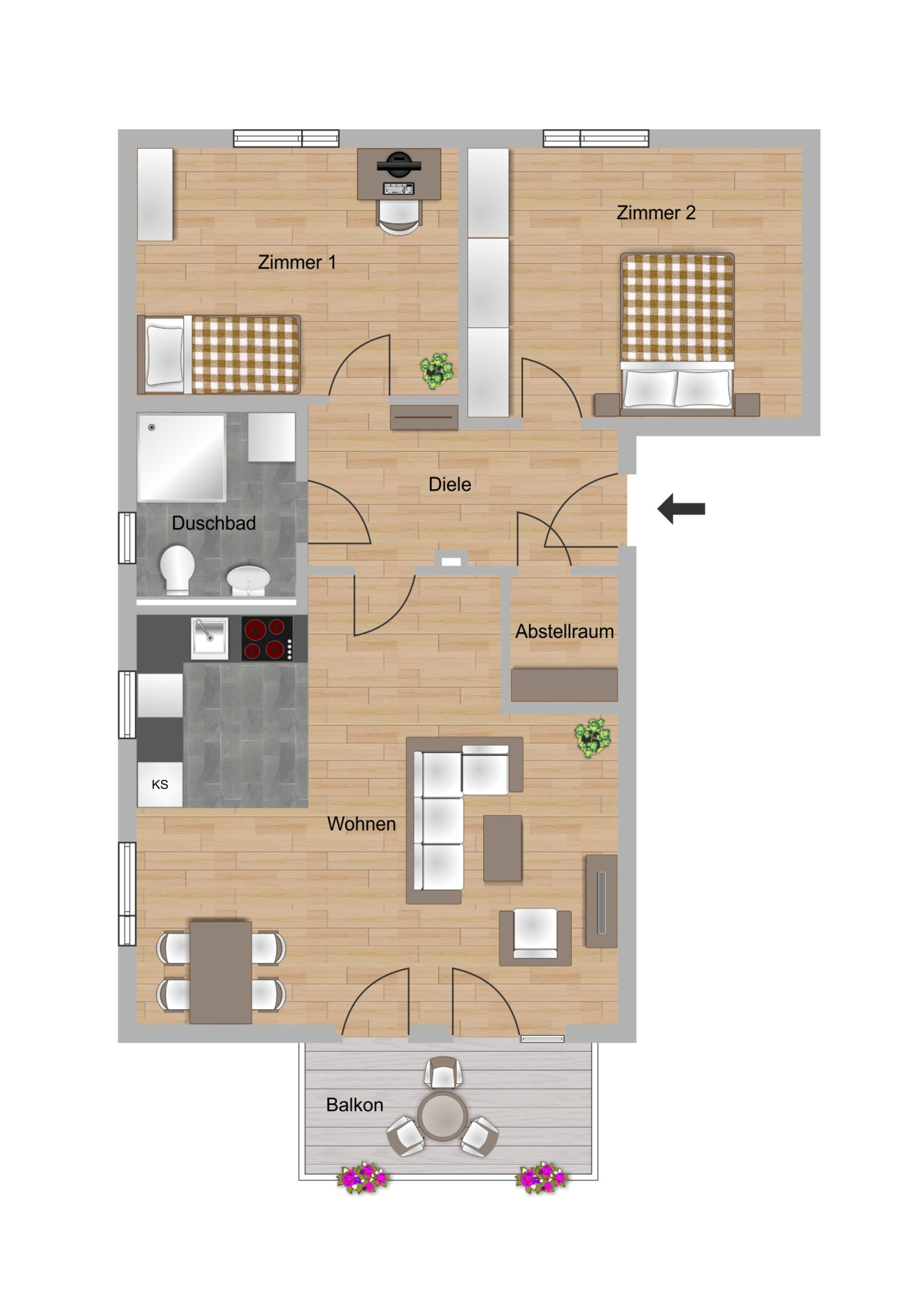 Beispielgrundriss zu einer 3-Zimmer-Wohnung im Waidesgrund in Fulda der NHW
