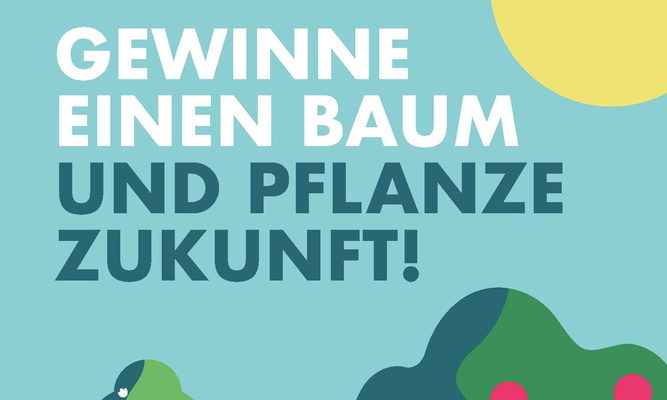 Flyer mit der Aufschrift "Gewinne einen Baum und pflanze Zukunft"