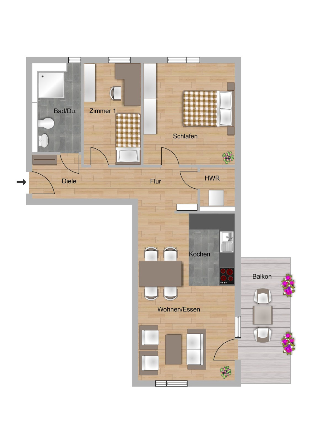 Grundriss 3 Zimmer links