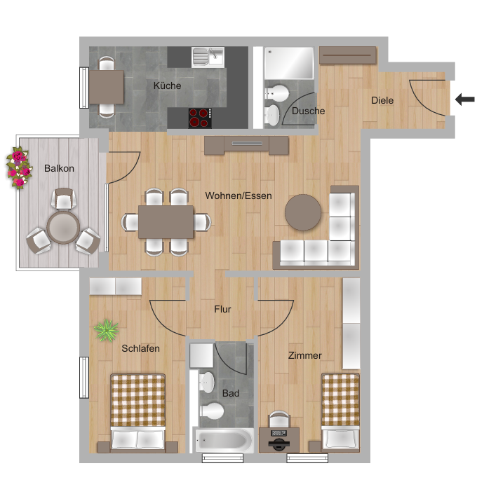 Moderne 3-Zimmer-Wohnung mit Balkon im Heimathafen Offenbach - Foto 1